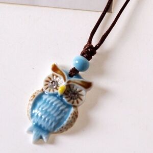 *GLYNNIS* Light Blue Ceramic Owl Pendant Fashion Necklace